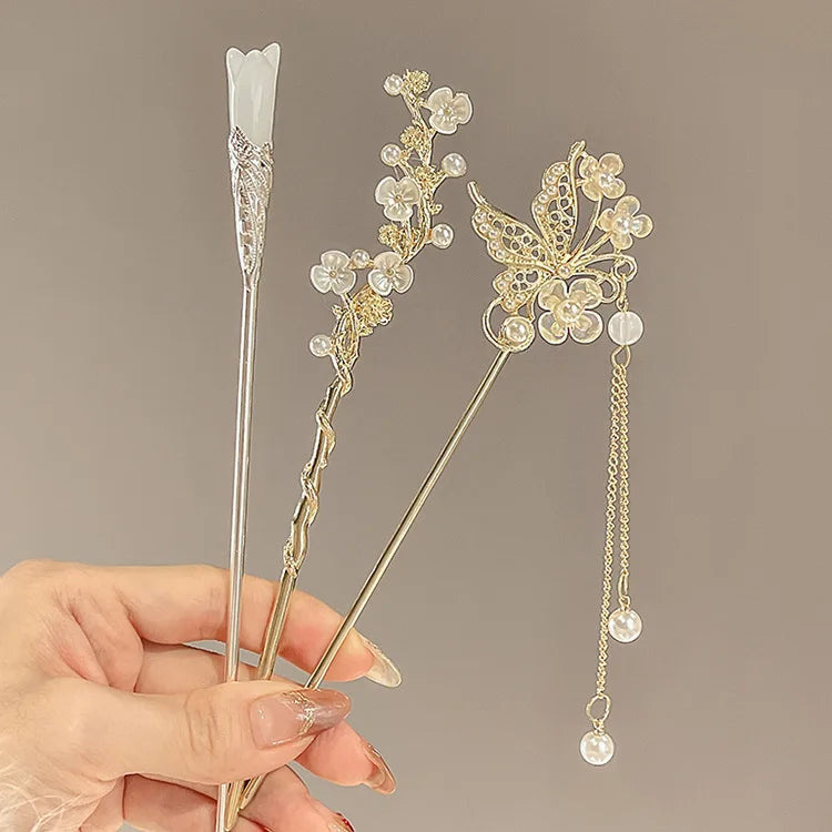 Elegant Chinese Style Hair Clip Tassel Hair Stick Traditional Floral Design Hairstyle Accessory Women Jewelry Hairpin Hairneedle