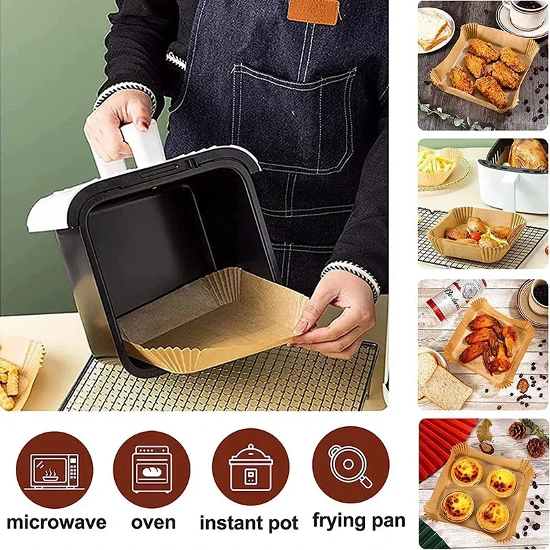 50 Pack Antihaft-Papierauskleidungen für Heißluftfritteusen zum Backen und für Mikrowellen – leicht zu reinigen und zu trennen für gesünderes Kochen