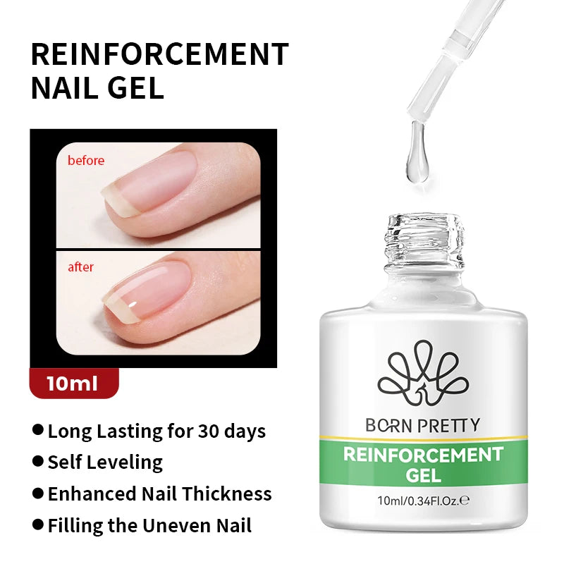 BORN PRETTY 10ml Base Gel Top Coat Rubber Gel Aufbaugel für Nägel Tools Soak Off UV LED Nagellack Funktionsgel
