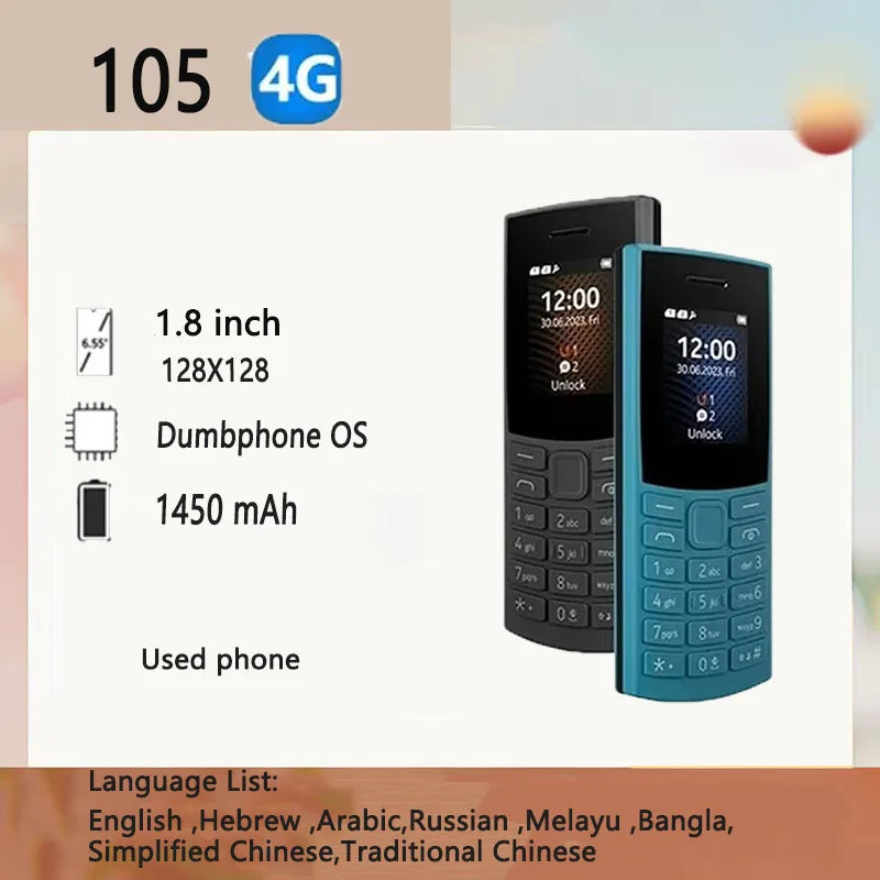 Finnland hat 105 2023 Bluetooth 5.0 Mobiltelefon 4G-Netz Dual-SIM 1,8" Akku UKW-Radio Anrufaufzeichnung Hebräische Tasten im Telefon hergestellt