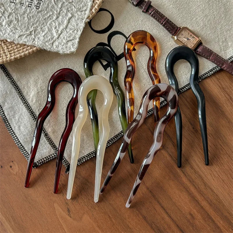 Fashion U-Shaped Hair Fork Tortoiseshell Acetate Acrylic Hairpin Geometric Women's Hair Accessories Hair Sticks Girls Headwear
