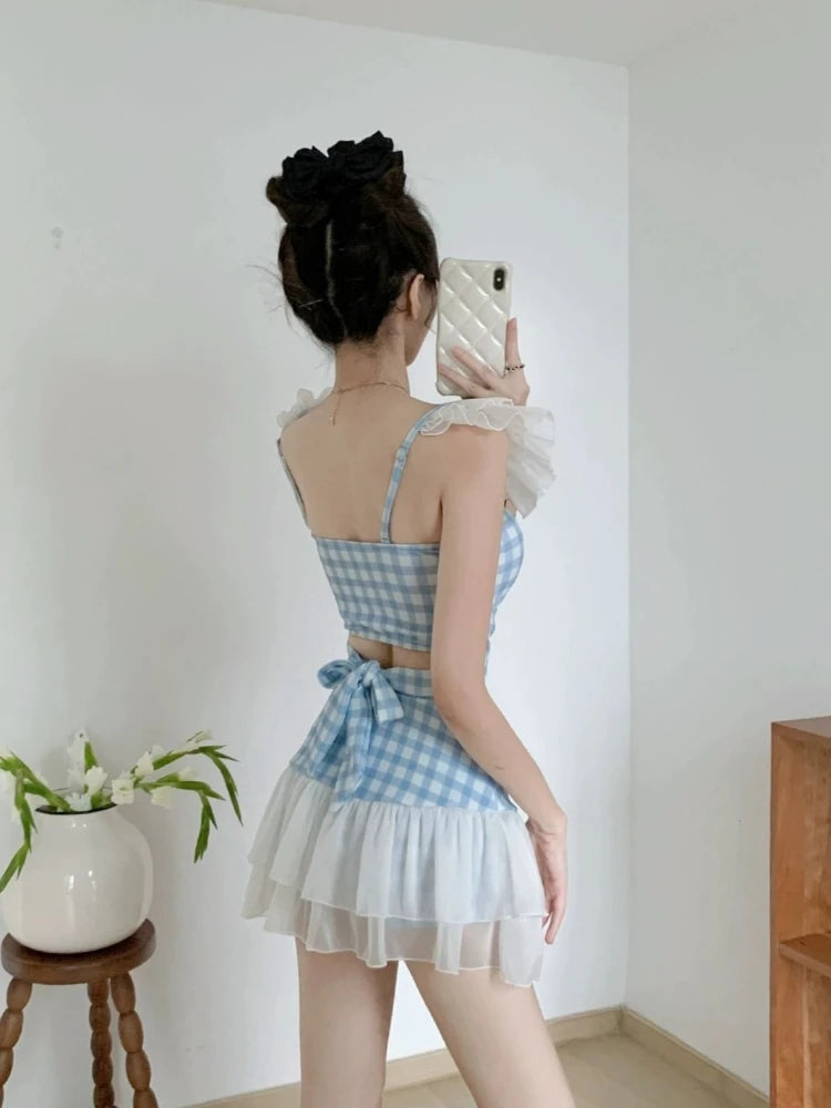 Ladies Slimming Halter Bathing Suit Cute Bowknot Retro High Neck Swimwear Fashion Summer Vacation Pool Party Outfits