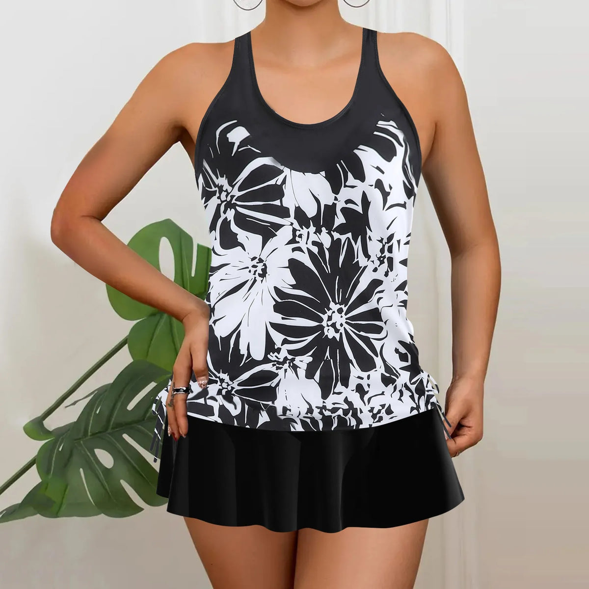 Swimwear Women Bikini Tankini Plus Size Sleeveless Side Tie Bikinis Striped Solid Color Swimsuit Mini Swim Skort Two Piece