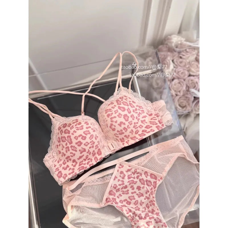 Ensemble Lingerie Léopard Bouton Devant Push Up Dos Nu Sexy Pour Fête Femme Petite Augmente Busto Forme Rondie Tailles S-XLBest