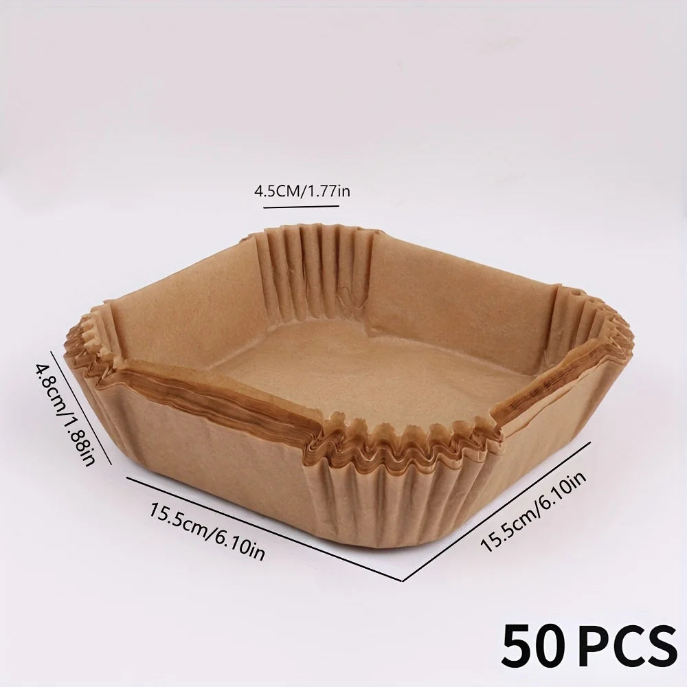 50 Stück Backpapier für Heißluftfritteusen zum Backen und für Mikrowellen – Antihaftbeschichtung, leicht zu reinigen und zu trennen für gesünderes Kochen