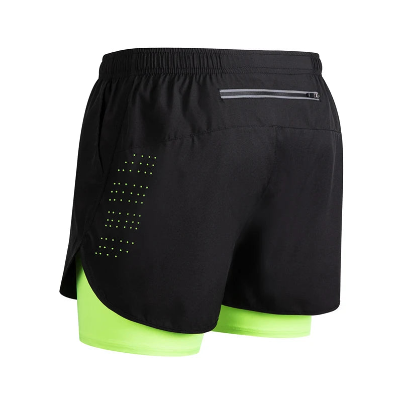 Herren Laufshorts Schnelltrocknende Fitness Schwarz Doppellagige Shorts Herren Neue Sport Workout Training Bodybuilding Kurze Hosen