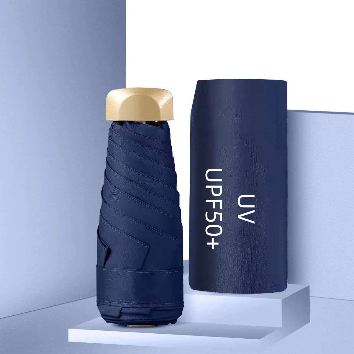 UPF50+ Mini Flachschirm, 5-fach faltbar, tragbarer Taschen-UV-Schutz-Regenschirm für Damen