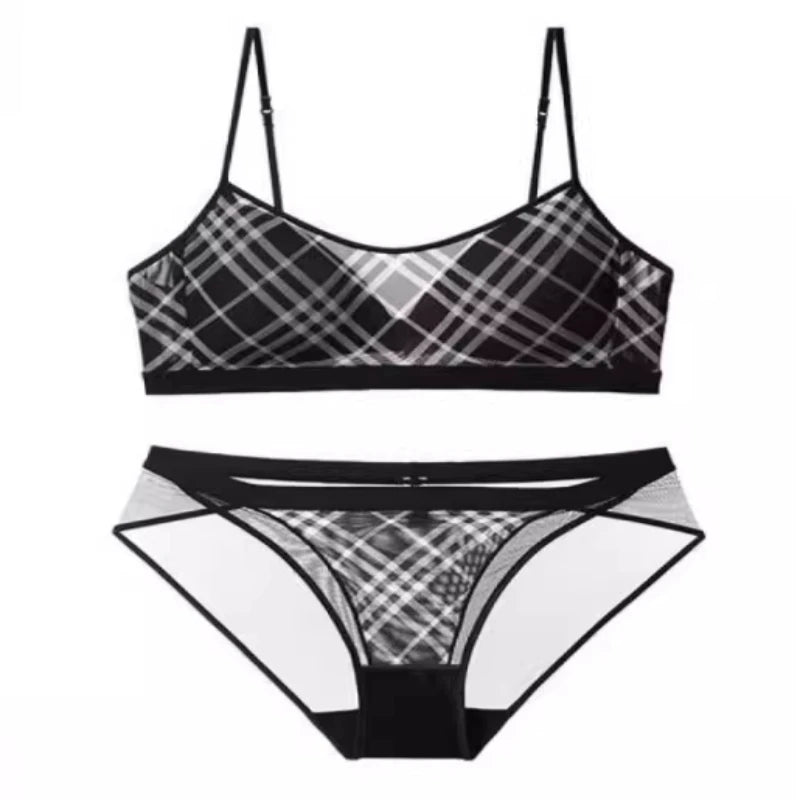 Ensemble Lingerie Carreaux Vintage Américain Pour Femmes, Soutien-Gorge Push Up Fin Anti Affaissement Confortable