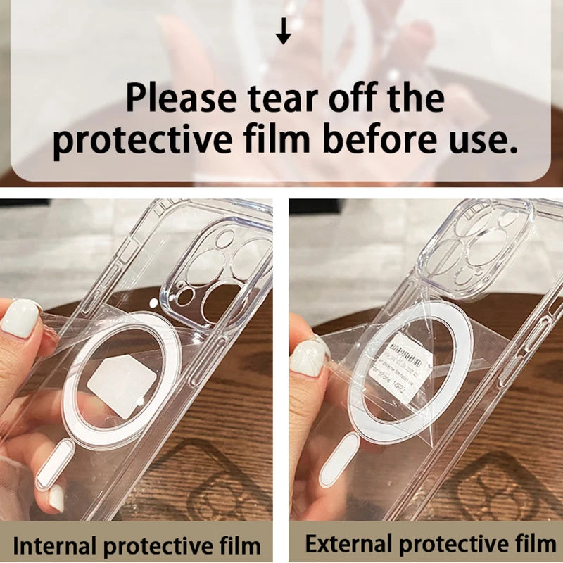 Für Magsafe Magnetische Transparente Kabellose Ladehülle für iPhone 11 12 13 14 15 16 17 Air Pro Max Plus Mini Stoßfeste PC-Hülle