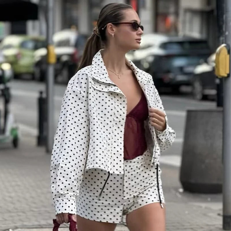 HXAO Polka Dot Bomberjacke Damen Jacken Übergangsjacke Oversized Langarm Oberteil Oberbekleidung Fliegerjacke Plus Size Reißverschluss Kurze Jacken