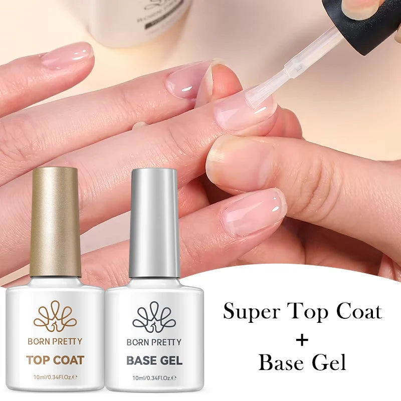 BORN PRETTY 10ml Base Gel Top Coat Rubber Gel Aufbaugel für Nägel Tools Soak Off UV LED Nagellack Funktionsgel