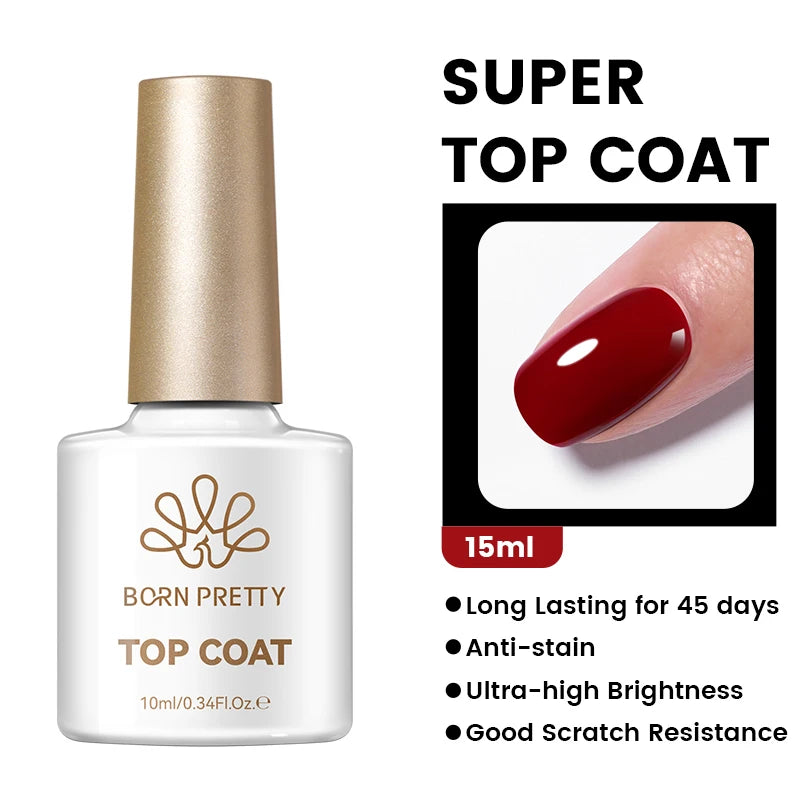 BORN PRETTY 10ml Base Gel Top Coat Rubber Gel Aufbaugel für Nägel Tools Soak Off UV LED Nagellack Funktionsgel