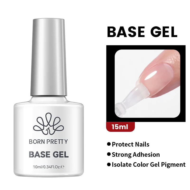 BORN PRETTY 10ml Base Gel Top Coat Rubber Gel Aufbaugel für Nägel Tools Soak Off UV LED Nagellack Funktionsgel