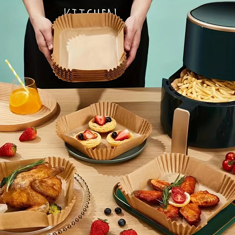 50 Stück Backpapier für Heißluftfritteusen zum Backen und für Mikrowellen – Antihaftbeschichtung, leicht zu reinigen und zu trennen für gesünderes Kochen