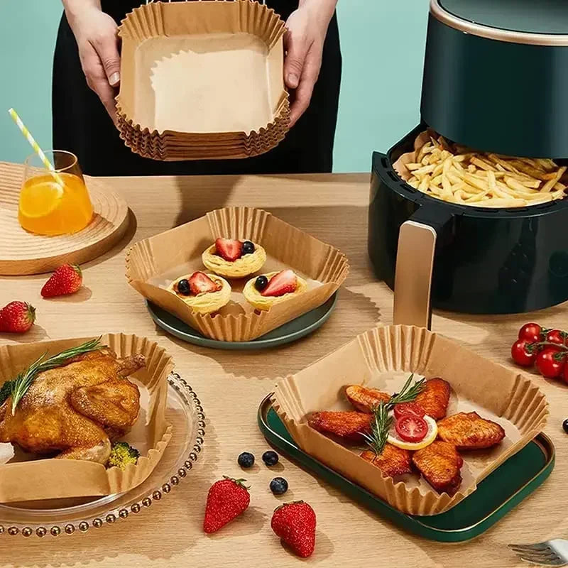 50 Pack Antihaft-Papierauskleidungen für Heißluftfritteusen zum Backen und für Mikrowellen – leicht zu reinigen und zu trennen für gesünderes Kochen