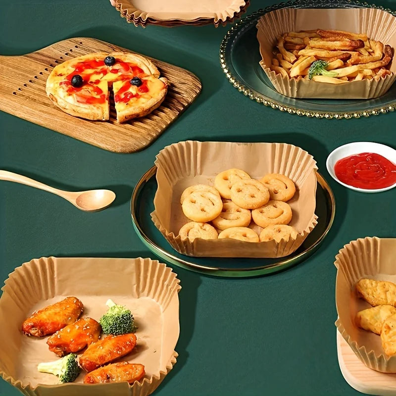 50 Stück Backpapier für Heißluftfritteusen zum Backen und für Mikrowellen – Antihaftbeschichtung, leicht zu reinigen und zu trennen für gesünderes Kochen
