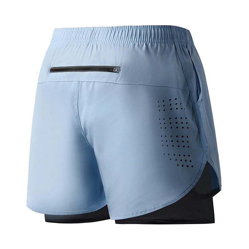 Herren Laufshorts Schnelltrocknende Fitness Schwarz Doppellagige Shorts Herren Neue Sport Workout Training Bodybuilding Kurze Hosen