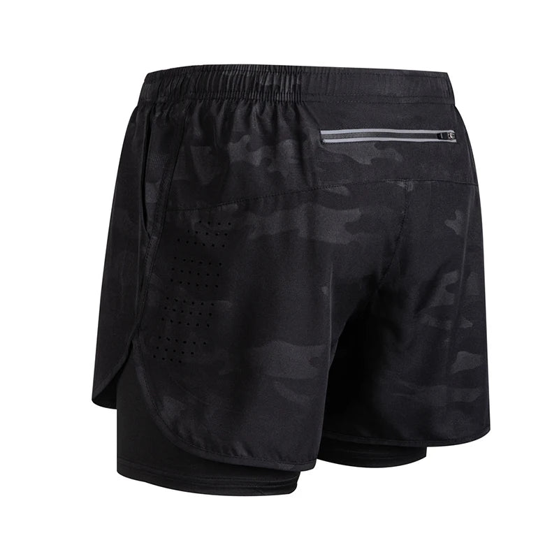 Herren Laufshorts Schnelltrocknende Fitness Schwarz Doppellagige Shorts Herren Neue Sport Workout Training Bodybuilding Kurze Hosen