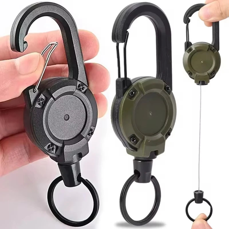 Einziehbarer Hochleistungs-Schlüsselanhänger, Karabiner, starkes Stahlseil, Schnalle, Feder-Schlüsselring, Outdoor-Sport-Befestigung, Schlüsselanhänger-Werkzeug