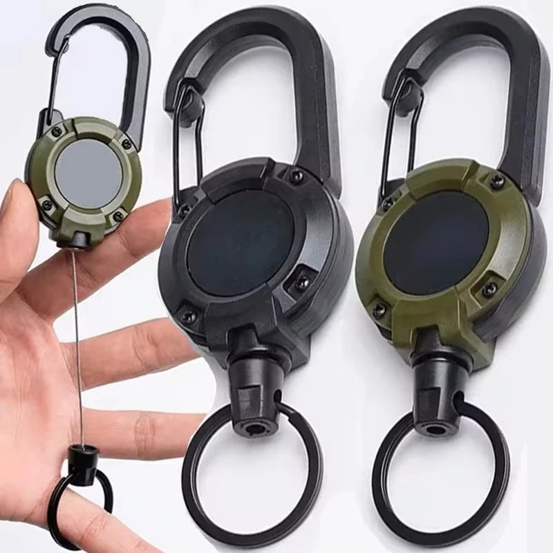 Einziehbarer Hochleistungs-Schlüsselanhänger, Karabiner, starkes Stahlseil, Schnalle, Feder-Schlüsselring, Outdoor-Sport-Befestigung, Schlüsselanhänger-Werkzeug