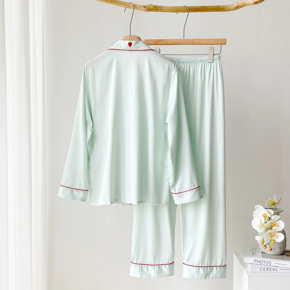 Autumn Casual Home Wear Pyjama Pour Femme Female Long Sleeve Pajamas Trouser Suits Green Satin Sleepwear Lounge Wear Lingerie