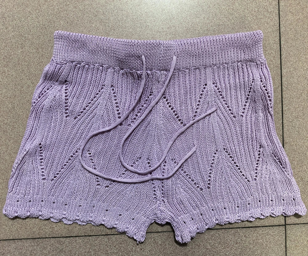 Damen Strandshorts Aushöhlungen Gestrickte Spitze Kordelzug Elastische Taille Weich Atmungsaktiv Locker Hohe Taille Sommer Bikini Shorts